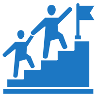 A blue and black image of two people jumping over a wall